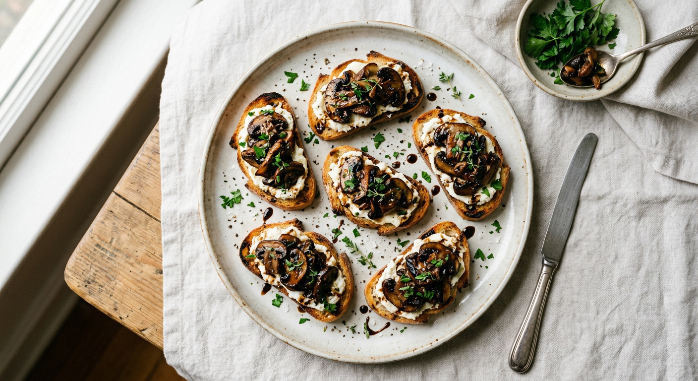 Balsamic Roasted Mushroom Bruschetta Recipe | Cooking with Robots