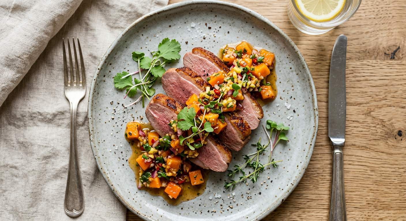 Seared Duck Breast with Papaya-Ginger Chutney